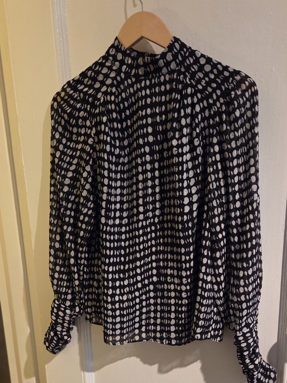 Joie Black and White Dot Print High-Neck Women's Blouse